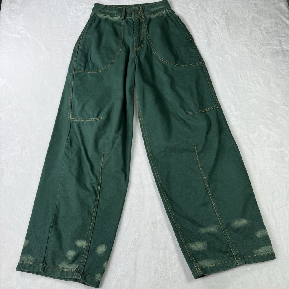 Lecavalier Barrel Leg Jeans Size‎ 26 Boho Green Distressed 100% Cotton